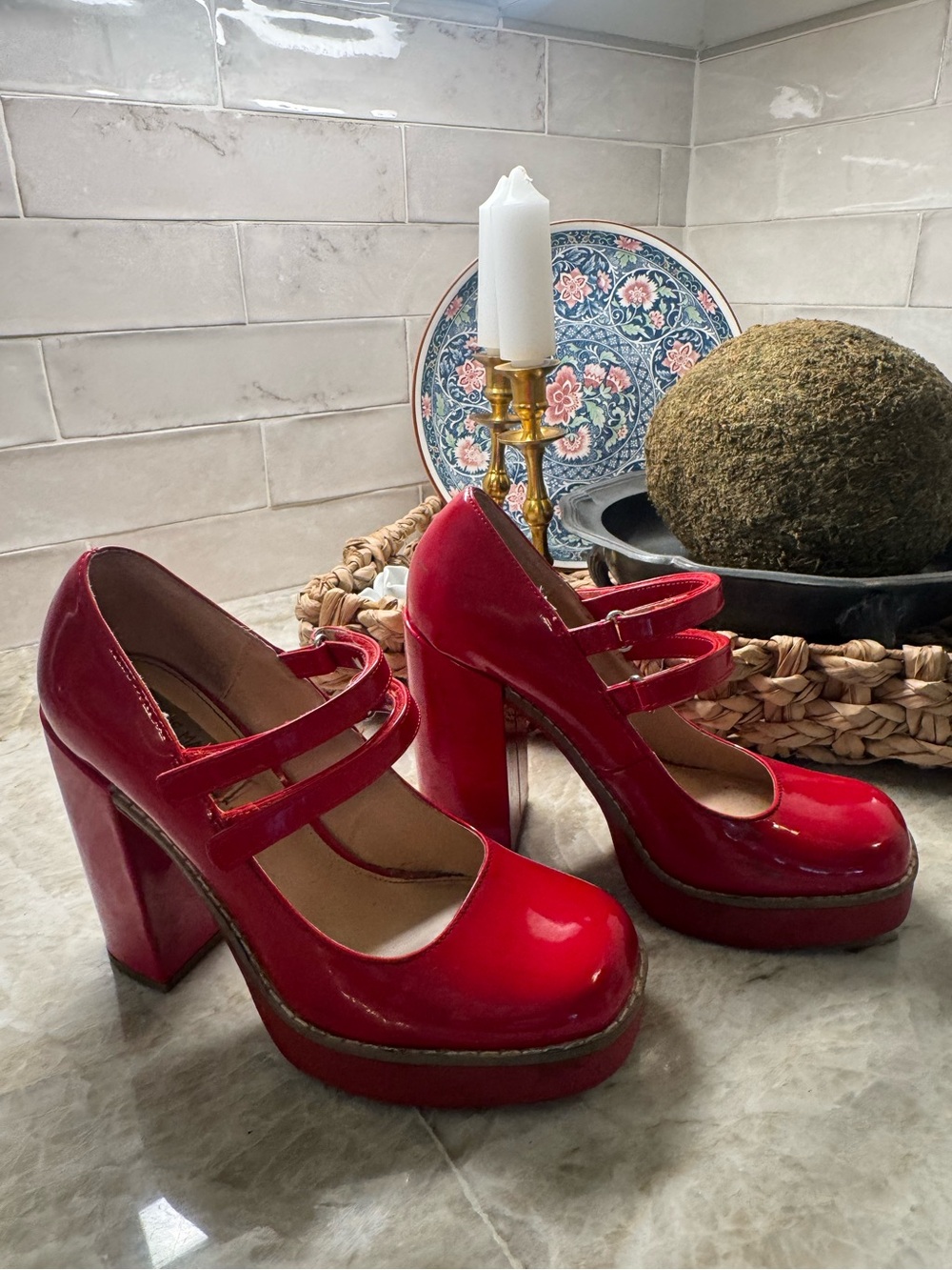 Red Steve Madden Twice Platform Mary Jane Heels